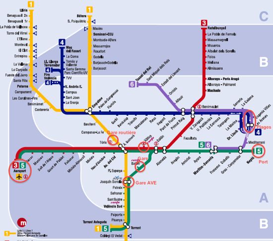 Plan du métro de Valencia (2011) Plan du métro de Valencia (2011)